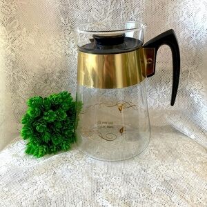 Price drop … Vintage Corning Glass Percolator Coffee Maker. Gold Design.